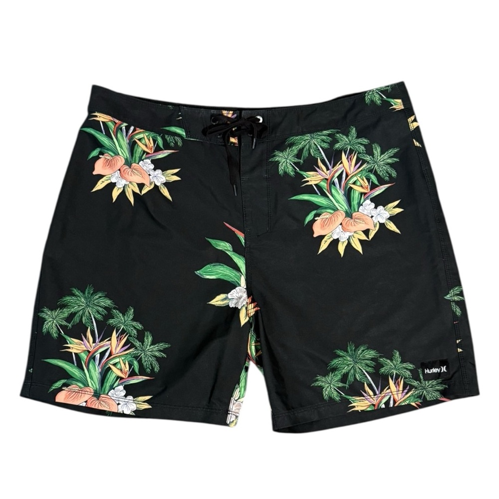 Hurley Black and Green Board Shorts Tropical Design